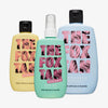 Das Tan Lines For Days-Bundle enthält drei Fox Tan-Flaschen: Gelb (Face Tanner), Mint (Rapid Mist) und Blau (Sun Tan Sealer), zusammen angeordnet.