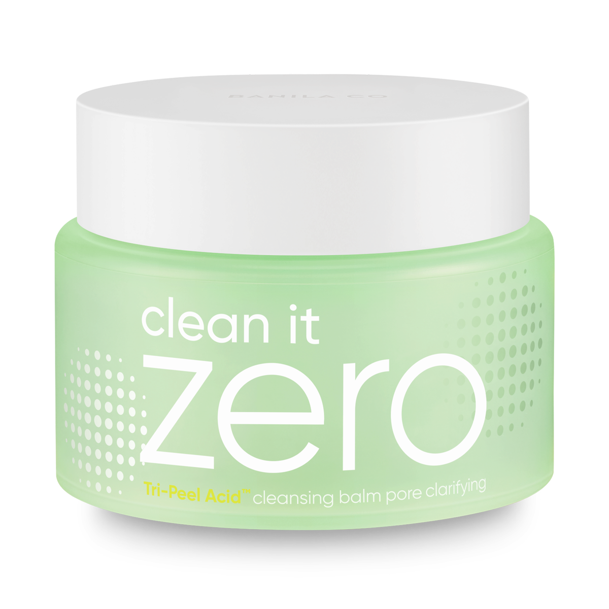 Ein grüner Tiegel Clean It Zero Tri-Peel Acid Cleansing Balm Pore Clarifying mit weißem Deckel vor weißem Hintergrund