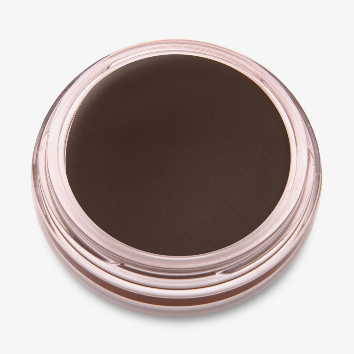 Ein runder offener Behälter mit Cronzer Cream Bronzer Fig mit dunkelbraunem Inhalt auf weißem Hintergrund.