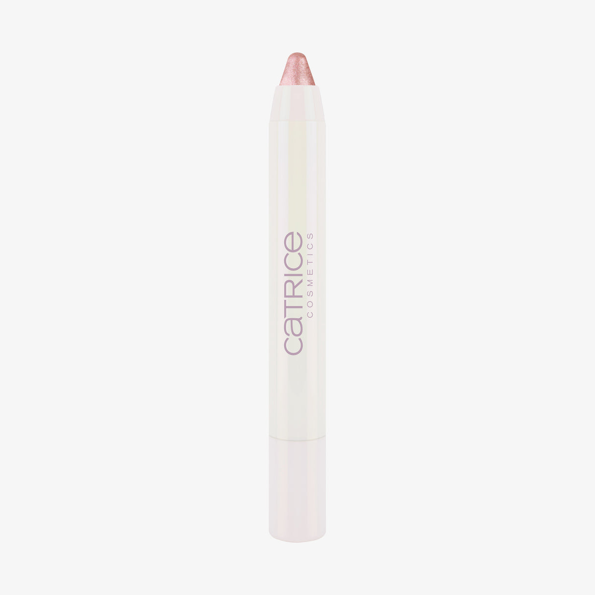 Ein weißer PEARLFECTION Eyeshadow Stick Pearl Glaze von Catrice Cosmetics in schimmerndem Rosa vor weißem Hintergrund.