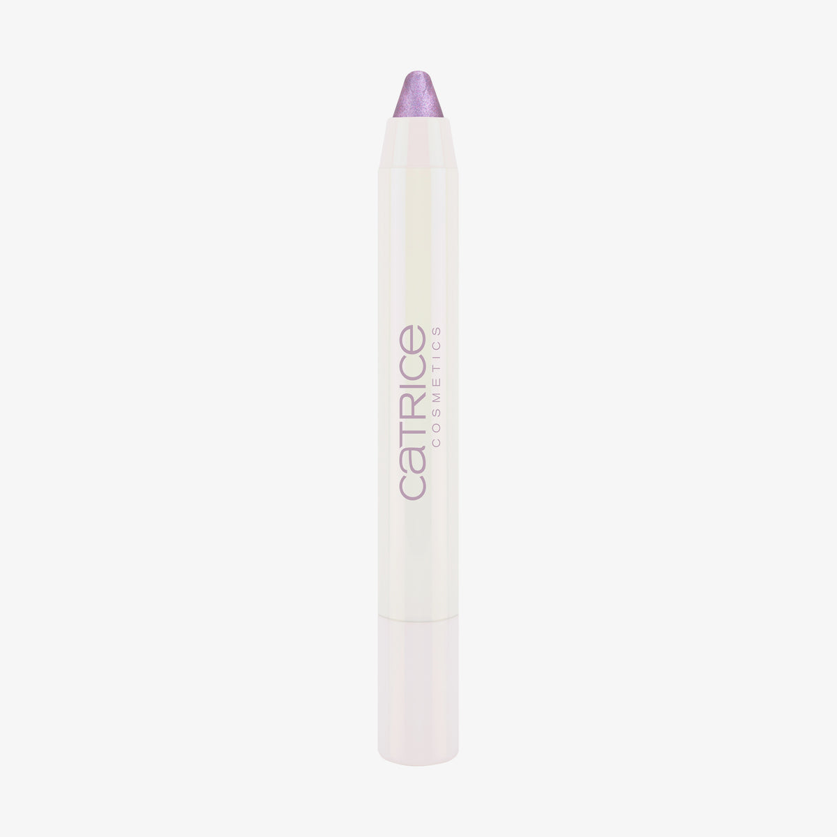 Ein weißer PEARLFECTION Eyeshadow Stick Sparkles of Pearls von Catrice Cosmetics in schimmerndem Lila vor weißem Hintergrund.