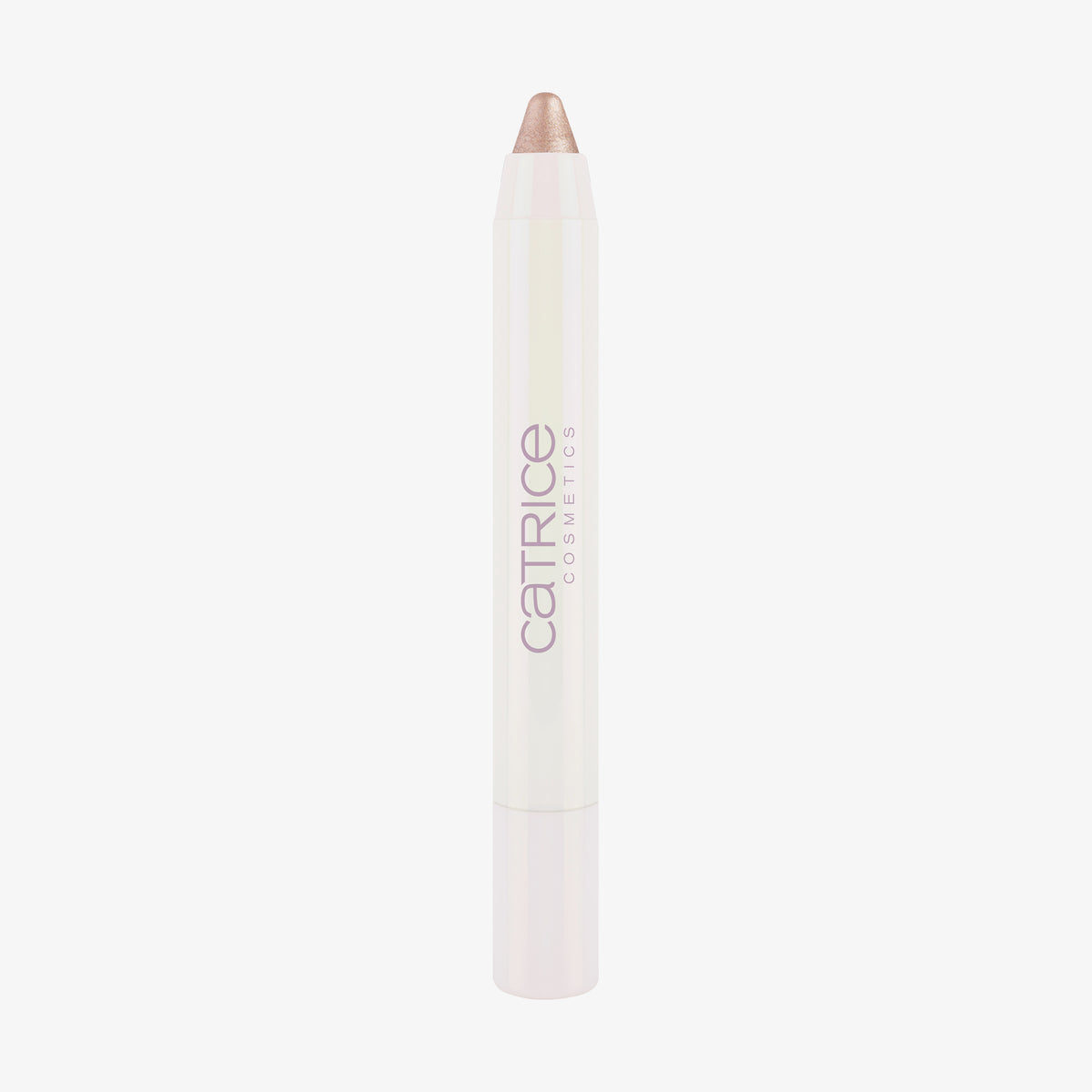 Ein weißer PEARLFECTION Eyeshadow Stick Stoppapearl von Catrice Cosmetics in schimmerndem Roségold vor weißem Hintergrund.