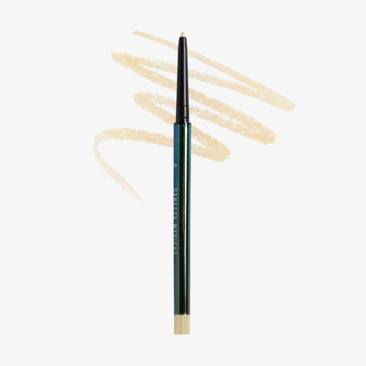 Schwarzer glänzender Infinite Chrome Pencil Opal; dahinter gezeichnete hellgelbe Striche auf weißem Hintergrund.