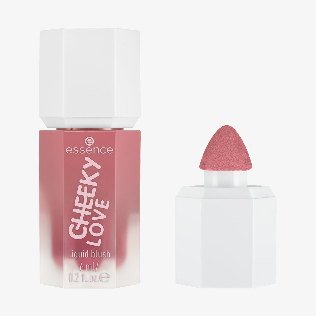 CHEEKY LOVE Liquid Blush 01 mit dreieckigem roséfarbenen Applikator.