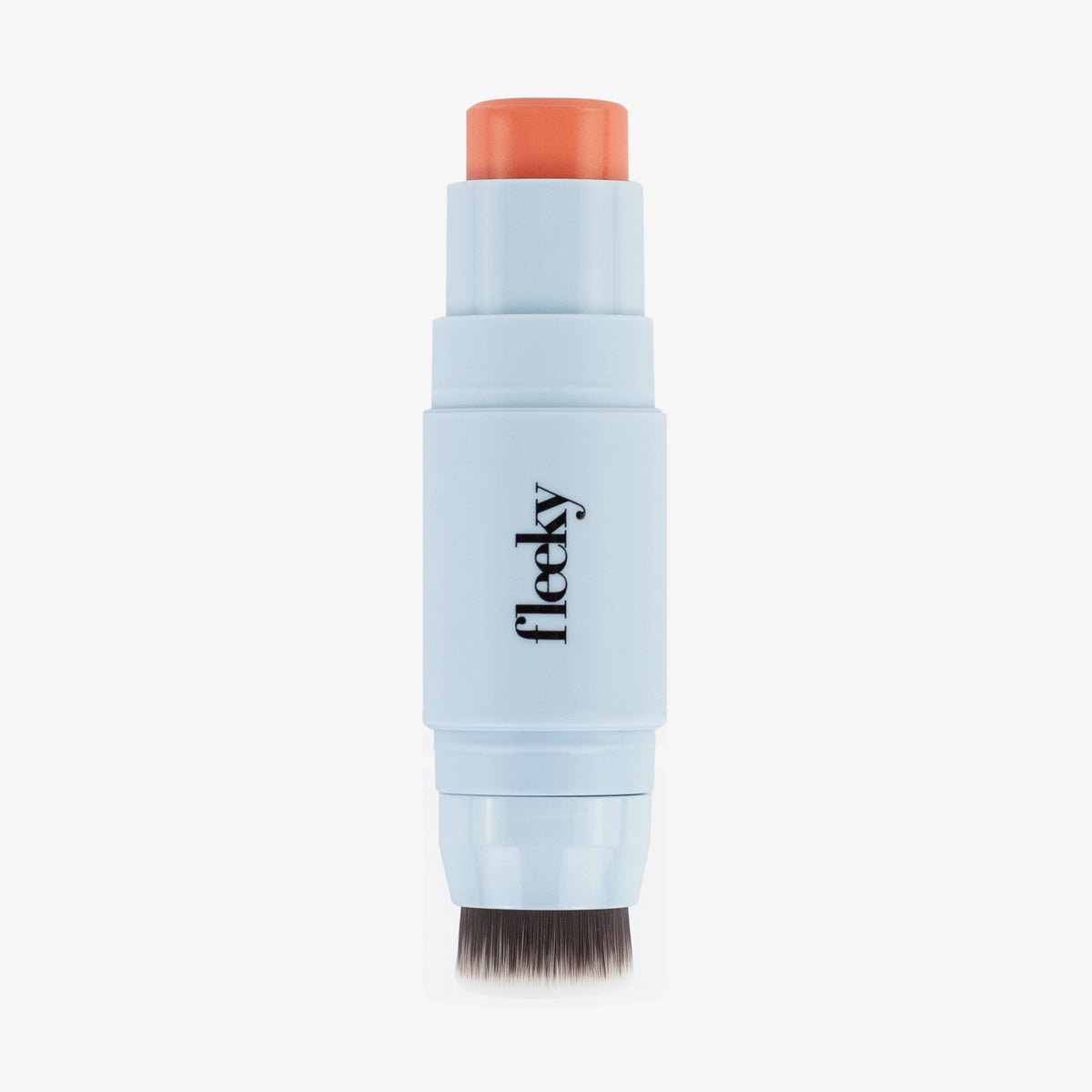 Hellblauer Blush Stick - 2-in-1 Creme
Rouge mit Pinsel in der Farbe Coral mit korallenfarbenem Rouge an einem und kleinem Pinsel am anderen Ende.