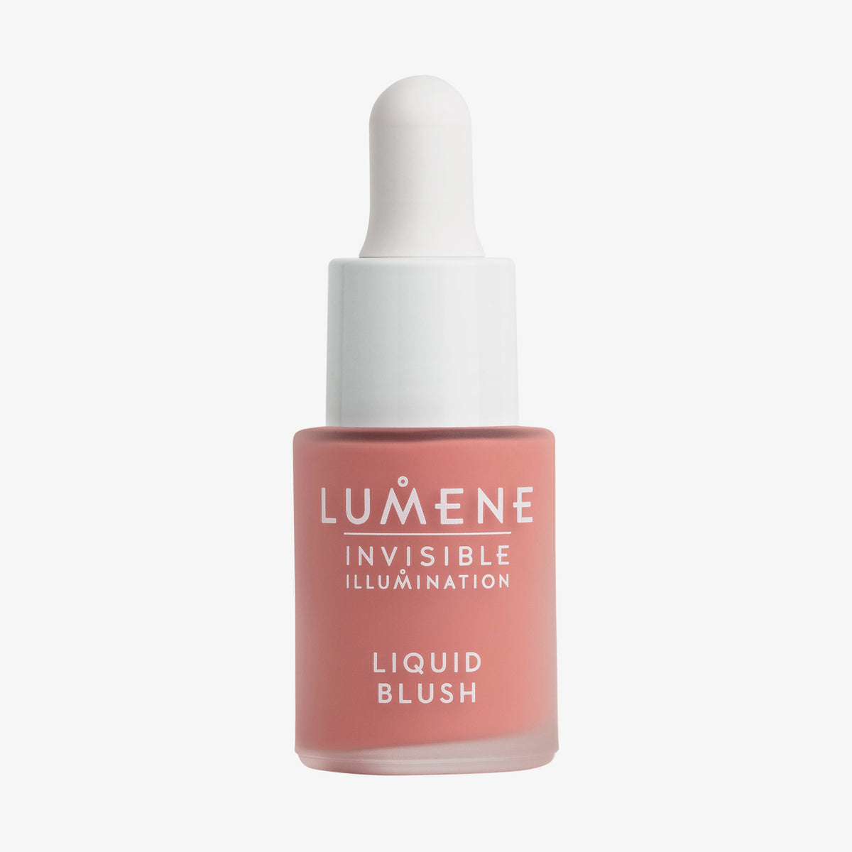 Mattierte transparente Flasche Lumene INVISIBLE ILLUMINATION Liquid Blush in der Pink Blossom mit weißem Tropfverschluss.