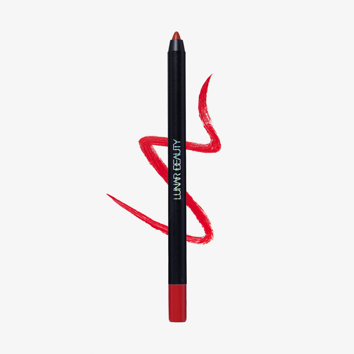 Der Lunar Beauty Lip Pencil mit einer roten, gewellten Linie dahinter auf weißem Hintergrund.
