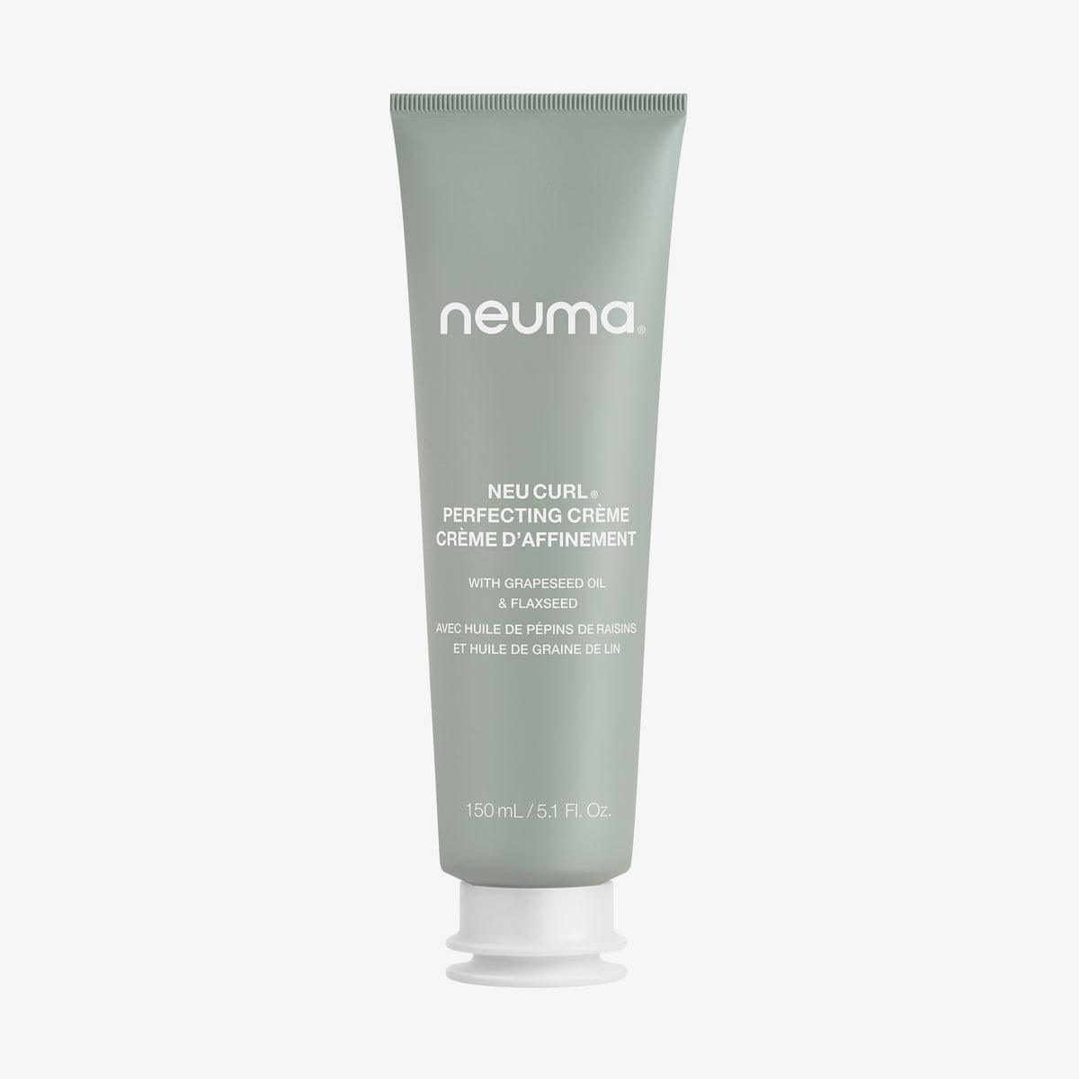 Eine 150 ml grüne Tube Neuma NEU CURL™ PERFECTING CRÈME mitTraubenkernöl & Leinsamen,
weißem Deckel und steht aufrecht.