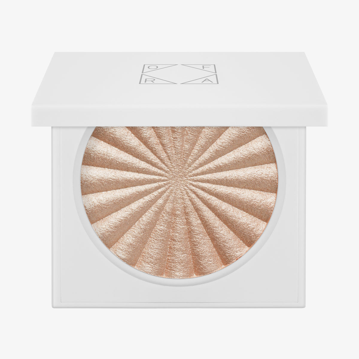 Der OFRA Cosmetics Highlighter Mini Sugar Cookie ist ein schimmernder goldener Highlighter in einer weißen, quadratischen Kompaktdose.