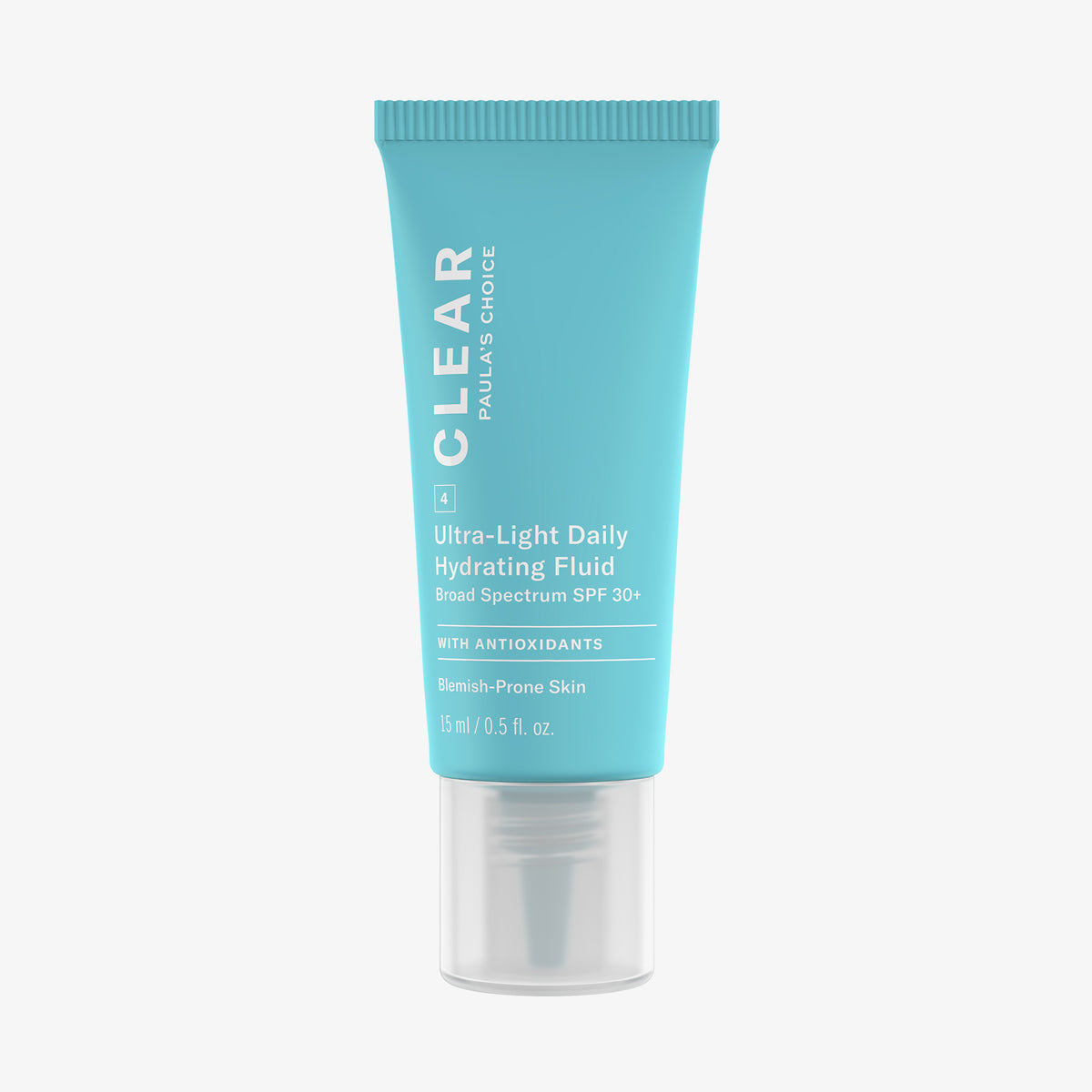 Eine blaue Tube Clear Moisturiser SPF 30+ von Paula's Choice in 15 ml Reisegröße.