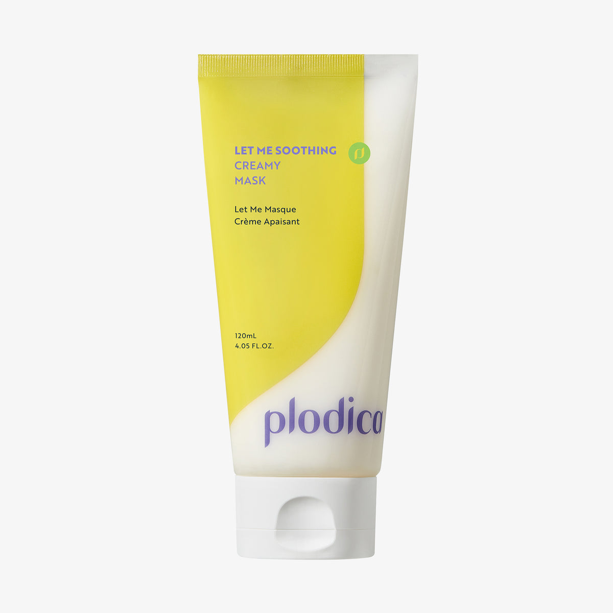 Eine 120-ml-Tube der Plodica Let Me Soothing Creamy Mask in gelb-weißer Verpackung.