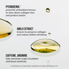 Tropfen des Youth Juice Collagen Scalp Treatment mit den Vorteilen zu Pycnogenol, Amla-Extrakt, Koffein und Arginin.
