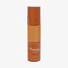 Eine halbtransparente und bronzene Flasche Yummy Skin Serum Foundation 14W mit beige-braunem Inhalt.