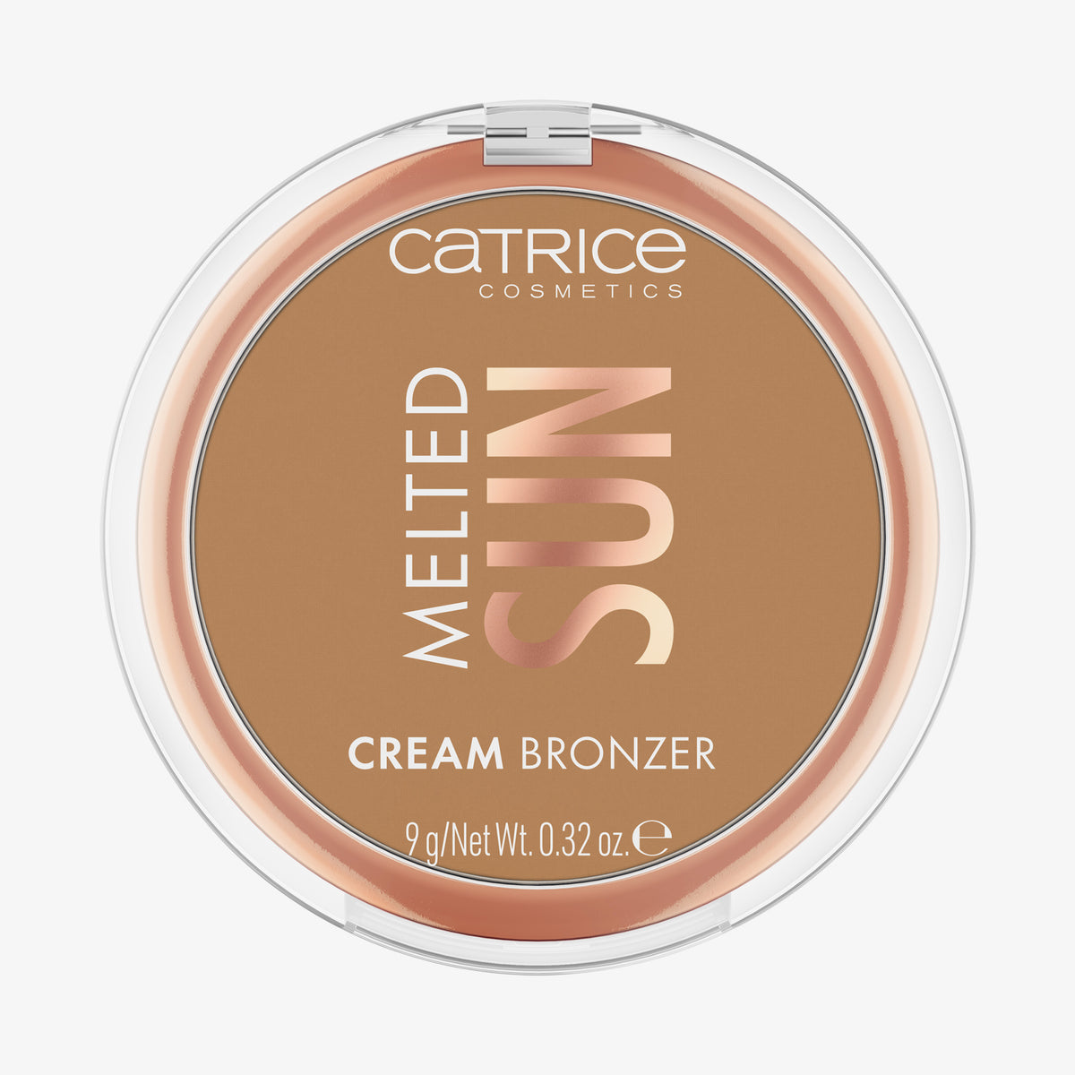 Catrices Melted Sun Cream Bronzer 020 in einem runden Behälter auf weißem Hintergrund abgebildet.