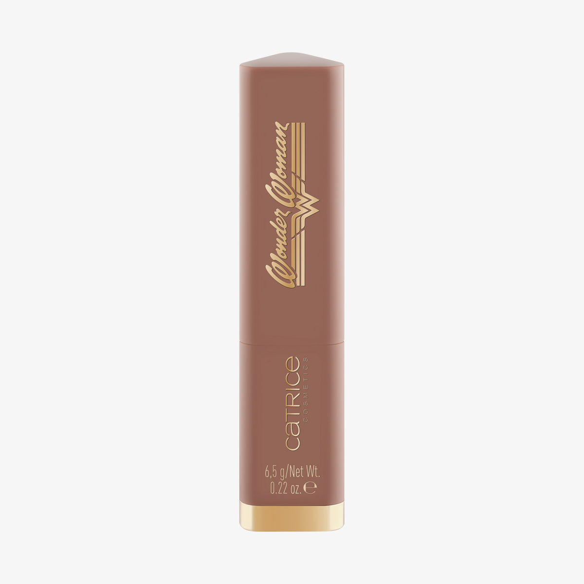 Wonder Woman Butter Bronzer Stick mit einer braunen Tube mit dem Wonder Woman-Logo und dem Catrice-Branding.