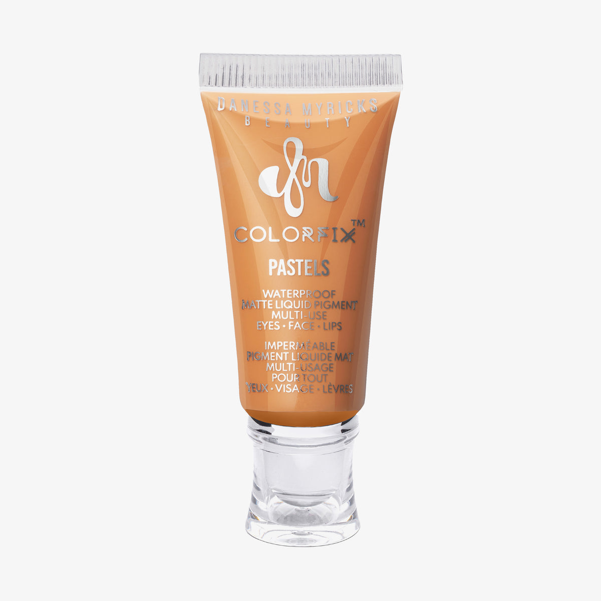 Transparente Tube Danessa Myricks Beauty Colorfix Pastels Dreamsicle mit hellorangem Inhalt vor weißem Hintergrund.