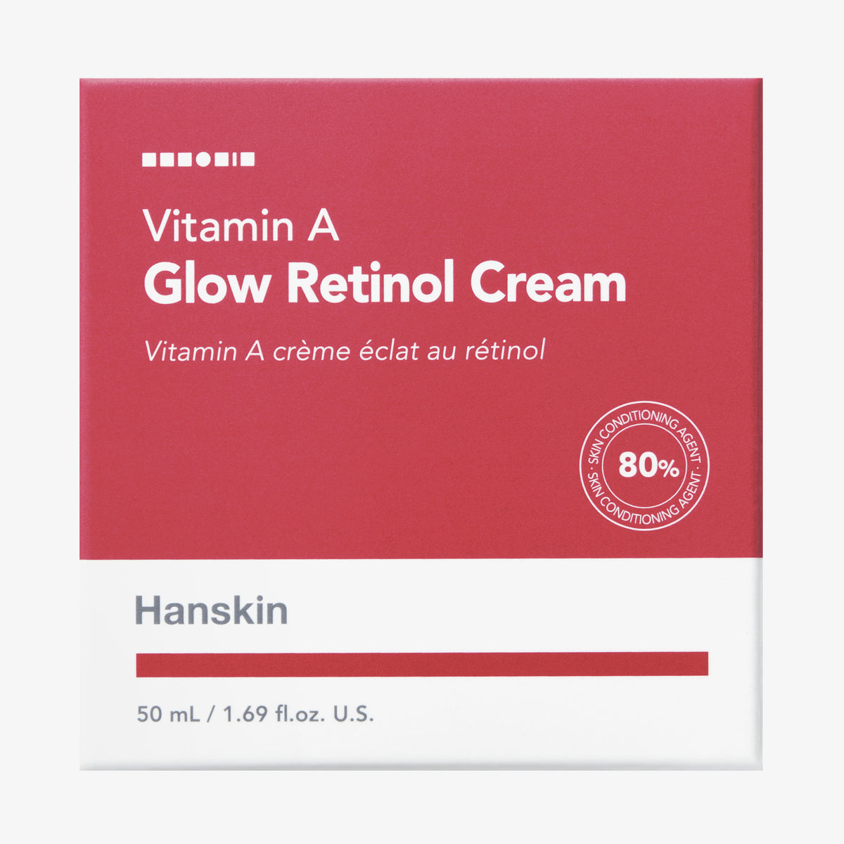 Hanskin Vitamin A Glow Retinol Cream in einer rot-weißen Schachtel vor weißem Hintergrund.