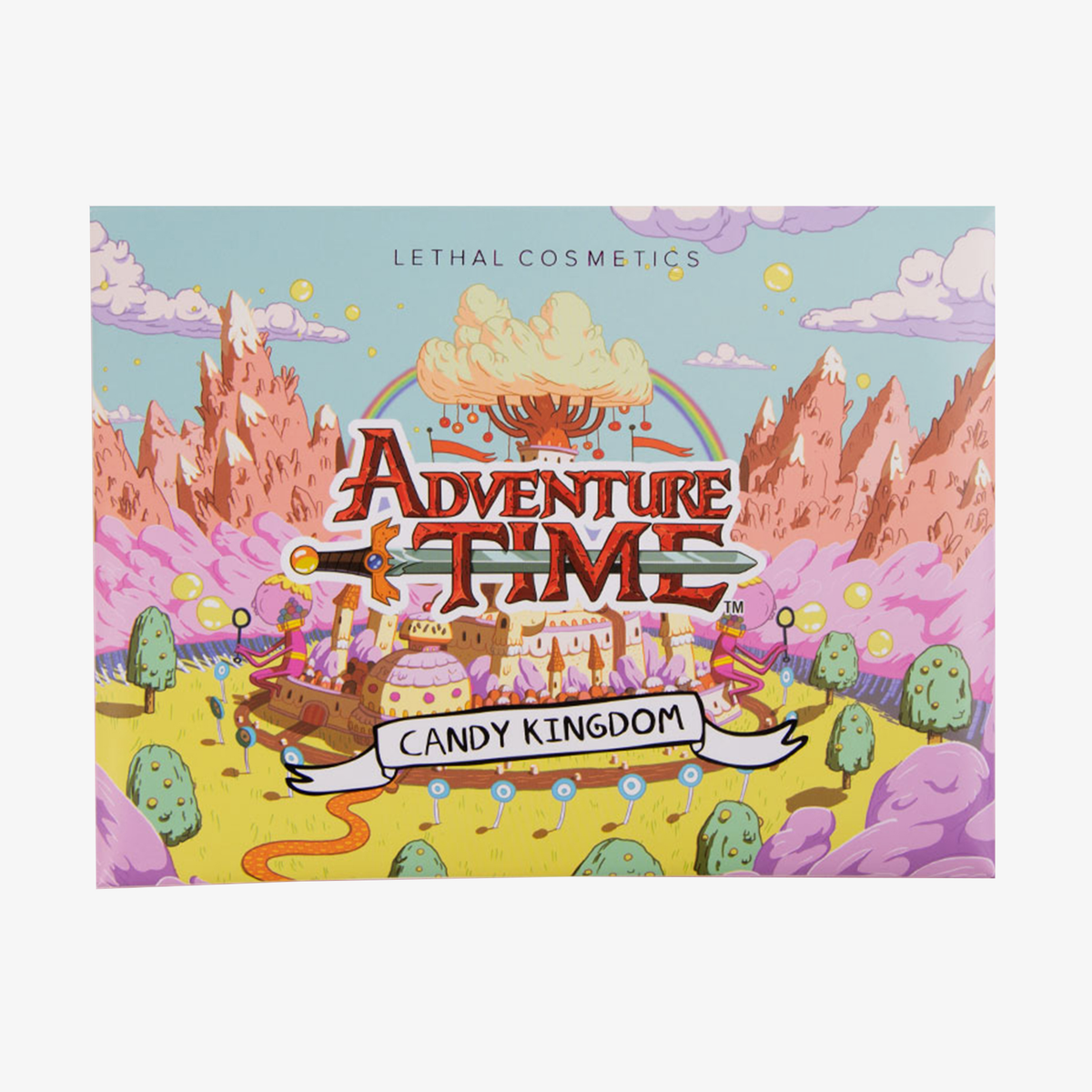 Bunter Verpackung der Adventure Time Candy Kingdom Palette mit Abbildung des Candy Kingdom aus der Serie Adventure Time.