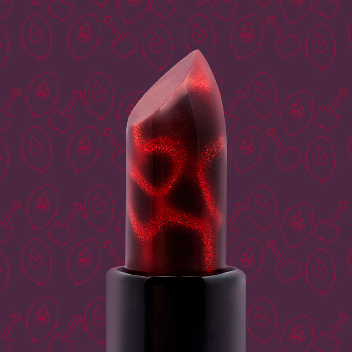 Nahaufnahme des Adventure Time Lip Balm Marceline mit dunkelrot bis rotem  Lippenbalsam.
