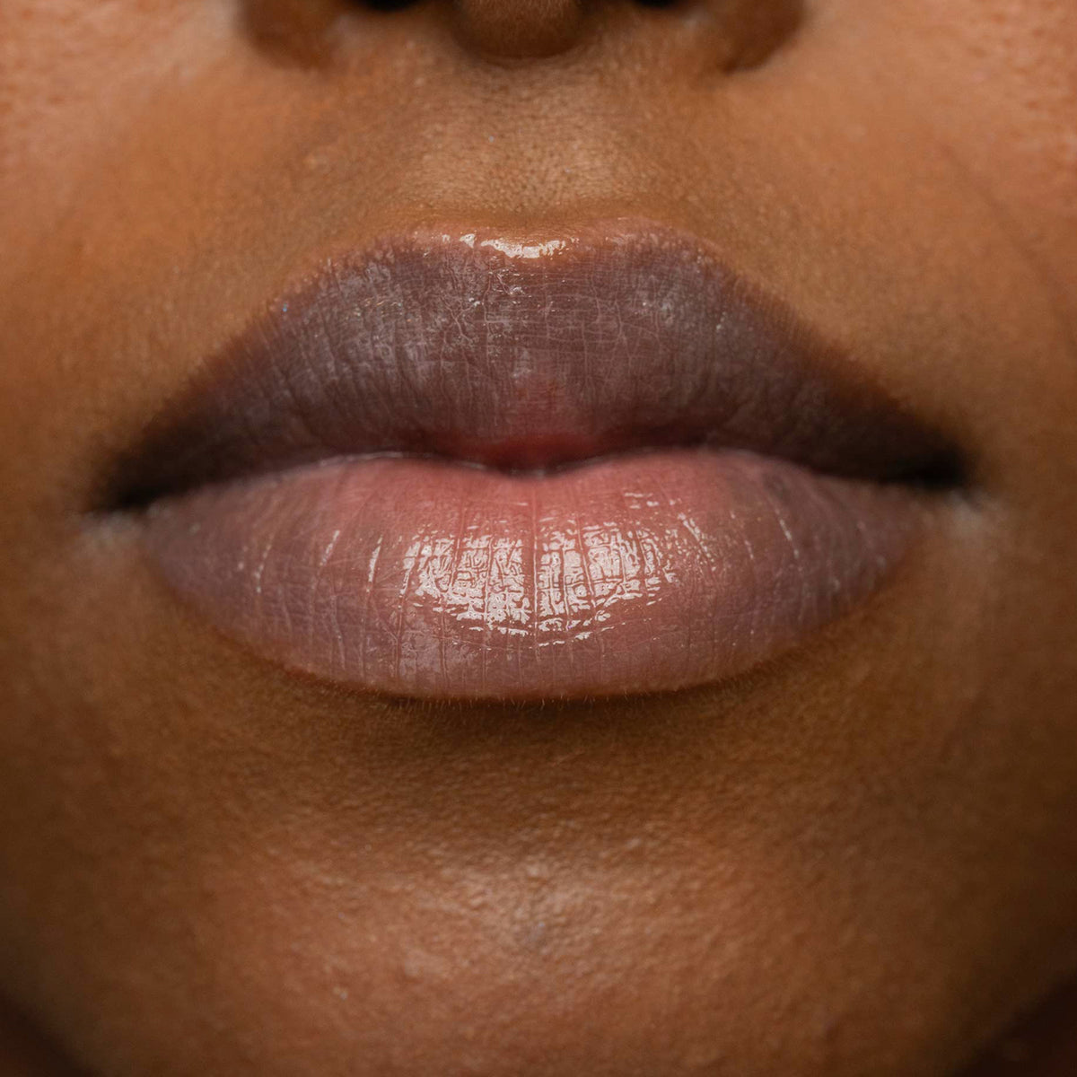 Nahaufnahme von Lippen mit einem natürlichen, glänzenden Finish erzielt mit dem LH Cosmetics Plush in der Farbe Dreamy.