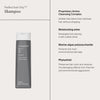 Eine graue Flasche Living Proof Perfect Hair Day Shampoo neben Vorteilen der Inhaltsstoffe.