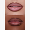 Nahaufnahme von zwei Lippenpaaren, die jeweils Lunar Beauty Lip Pencil in natürlichen Nude-Tönen auf unterschiedlichen Hauttönen tragen.