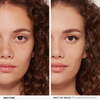 Split-Bild eines Frauengesichts, das die Haut vor und nach dem Auftragen von NABLA Cosmetics Art Of Skin Foundation Stick zeigt.