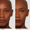 Split-Image des Gesichts einer Frau vor und nach dem Auftragen des NABLA Cosmetics Art Of Skin Foundation Stick, das eine glattere, ebenmäßigere Haut zeigt.