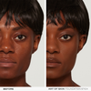 Split-Screen des Gesichts einer Frau, die ihre Haut vor und nach dem Auftragen des NABLA Cosmetics Art Of Skin Foundation Stick zeigt.
