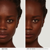 Die Gegenüberstellung des Gesichts einer Frau vor und nach der Anwendung des Art Of Skin Foundation Stick von NABLA Cosmetics zeigt eine glattere, ebenmäßigere Haut.