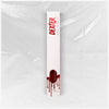 Weiße Verpackung des Dexter Lip Stain Born in Blood von Lethal Cosmetics mit rotem Text und Bluttropfen-Design vor einer  Plastikfolie.