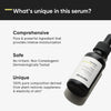 Eine Serumflasche Squalane 100 % Face Oil und einem Text, der die einzigartigen, umfassenden und sicheren Vorteile hervorhebt.
