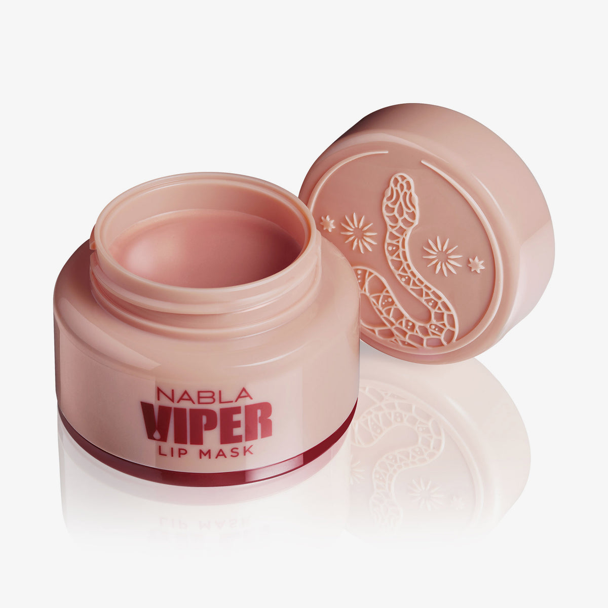 Die NABLA Cosmetics Viper Lip Mask mit geöffnetem Deckel vor weißem Hintergrund