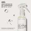 Eine Flasche N°0 Intensive Bond Building Hair Treatment; neben Info: 68% mehr Repertur bei Anwendung mit N°3 und N°4 von OLAPLEX