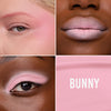 Vier Bilder der Colorfix Pastels Bunny als verschiedenes Augen- und Lippen-Make-up Looks und als Farbmuster.