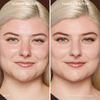 Vorher-Nachher-Bild des Gesichts einer Frau vor und nach der Verwendung von Yummy Skin Blurring Balm Powder 1.5; nachher mit deutlich ebenmäßigerem Teint.