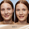 Brünette Frau vor und nach der Anwendung des Lumene CC All-Over Concealer 05 Light - Nachher: ebenmäßiger, strahlenden Teint.