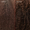 Braune krause Locken (links) vor und glänzende definierte Locken (rechts) nach der Anwendung des N°7 Bonding Oil 30ml.