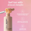 Offenes Face Tan Serum von Bali Body mit Pipette, rechts daneben Vorteile des Produkts