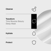 Routine in 4 Schritten: Cleanse, Transform (Time Reverse Beauty Sleep Mask), Hydrate, Protect. Textur rechts abgebildet.