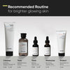 Empfohlene Pflegeroutine für strahlende Haut mit Minimalist: Reinigen, Tonisieren, Vitamin C, Squalan-Öl und SPF 50 – für morgens und abends.