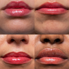 Vier Nahaufnahmen zeigen die Lippen mit dem tinted Lipgloss von verschiedenen Hauttönen.