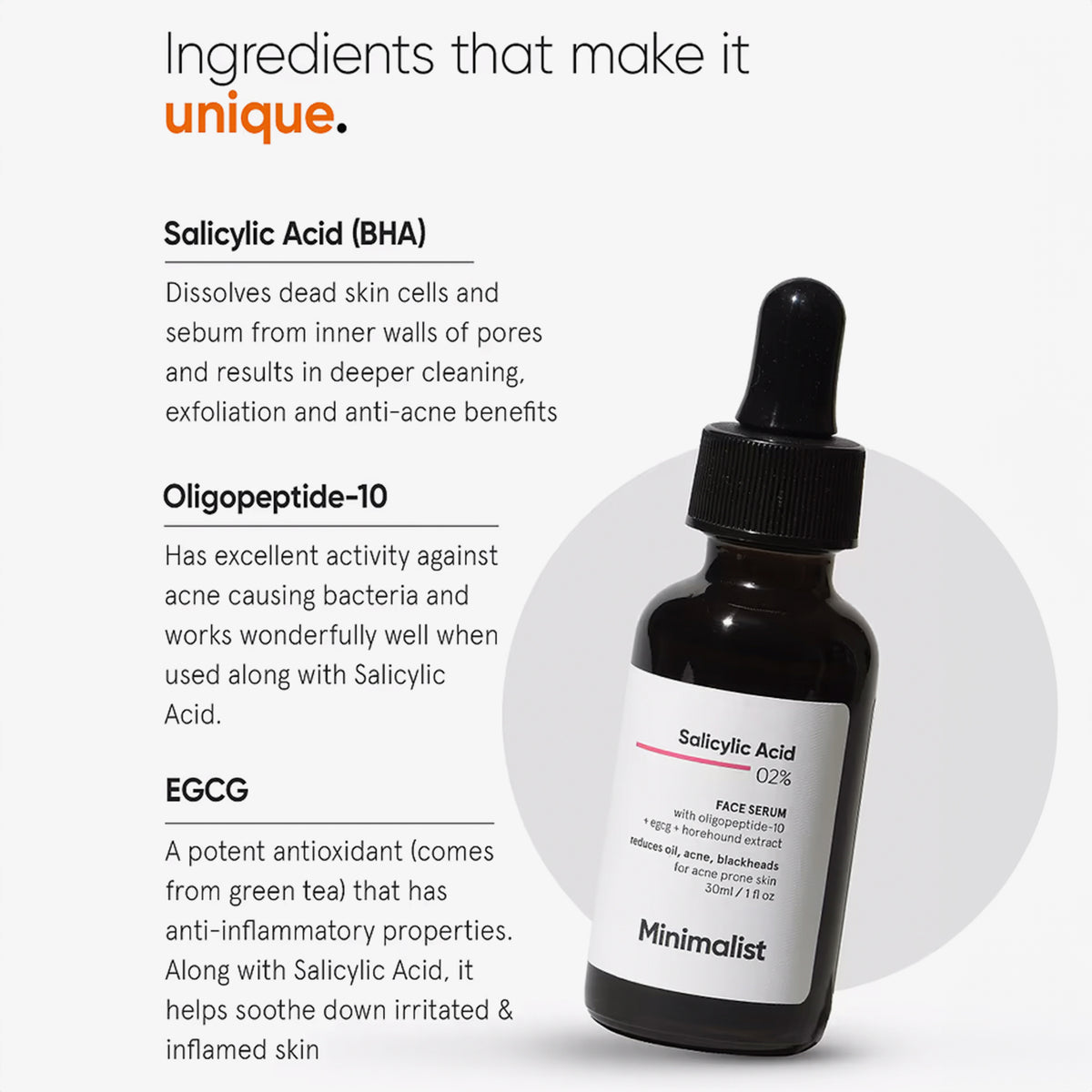 Minimalist Salicylic Acid 2 % Serum mit Oligopeptid-10 und EGCG reinigt Poren, wirkt antibakteriell und beruhigt entzündete Haut bei Akne.