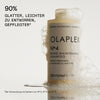 Eine Flasche N°4 Bond Maintenance Shampoo voller Schaumblasen; daneben Text: "90% glatter, leichter zu entwirren, gepflegter."