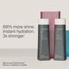 Zwei Flaschen Perfect Hair Day Shampoo und Conditioner von Living Proof mit einem Text, der auf verbesserten Glanz, Feuchtigkeit und Stärke hinweist.