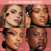 Vier Frauen mit unterschiedlichen Hauttönen verwenden die Groundwork-Palette – Blooming Romance fürs Gesicht, Augen, Brauen, und Lippen.