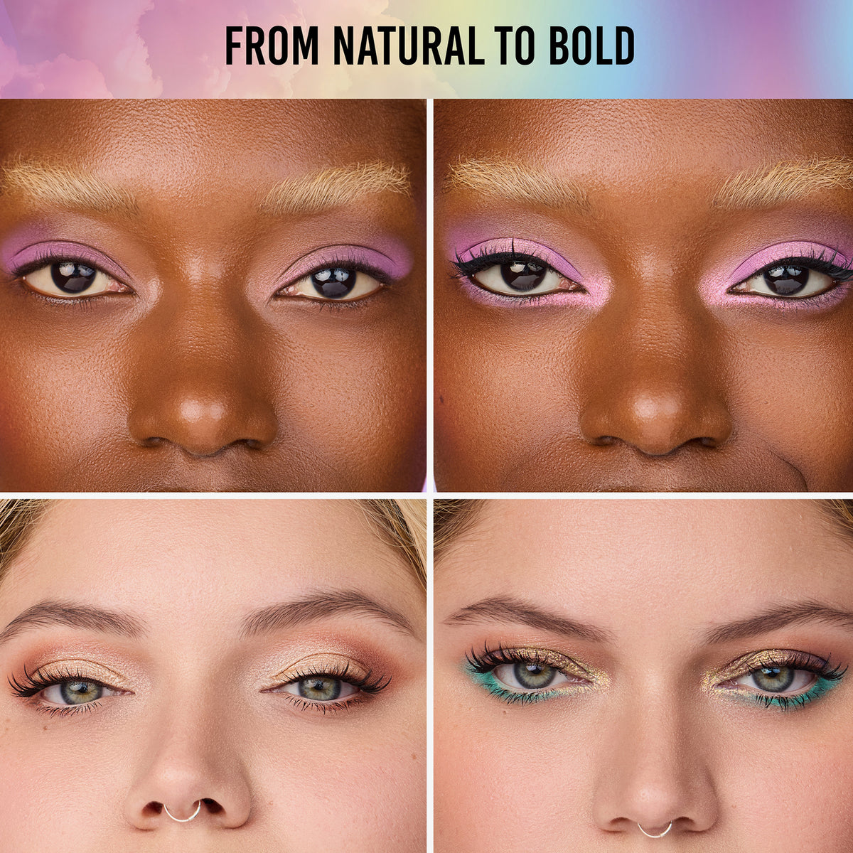 Vorher-Nachher-Ansichten zur Aufbau der Lightwork Freedom Mini Palette Pastel Dream Pigmente.