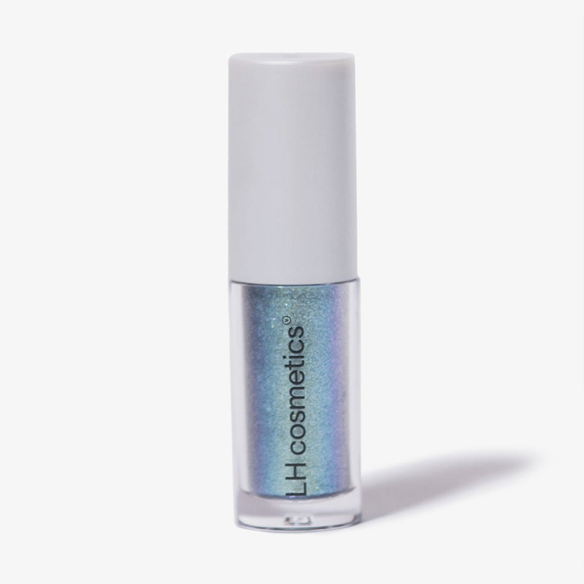 Transparente Tube Sparkl von LH Cosmetics mit weißer Kappe und blau schimmerndem Farbton namens Tease.