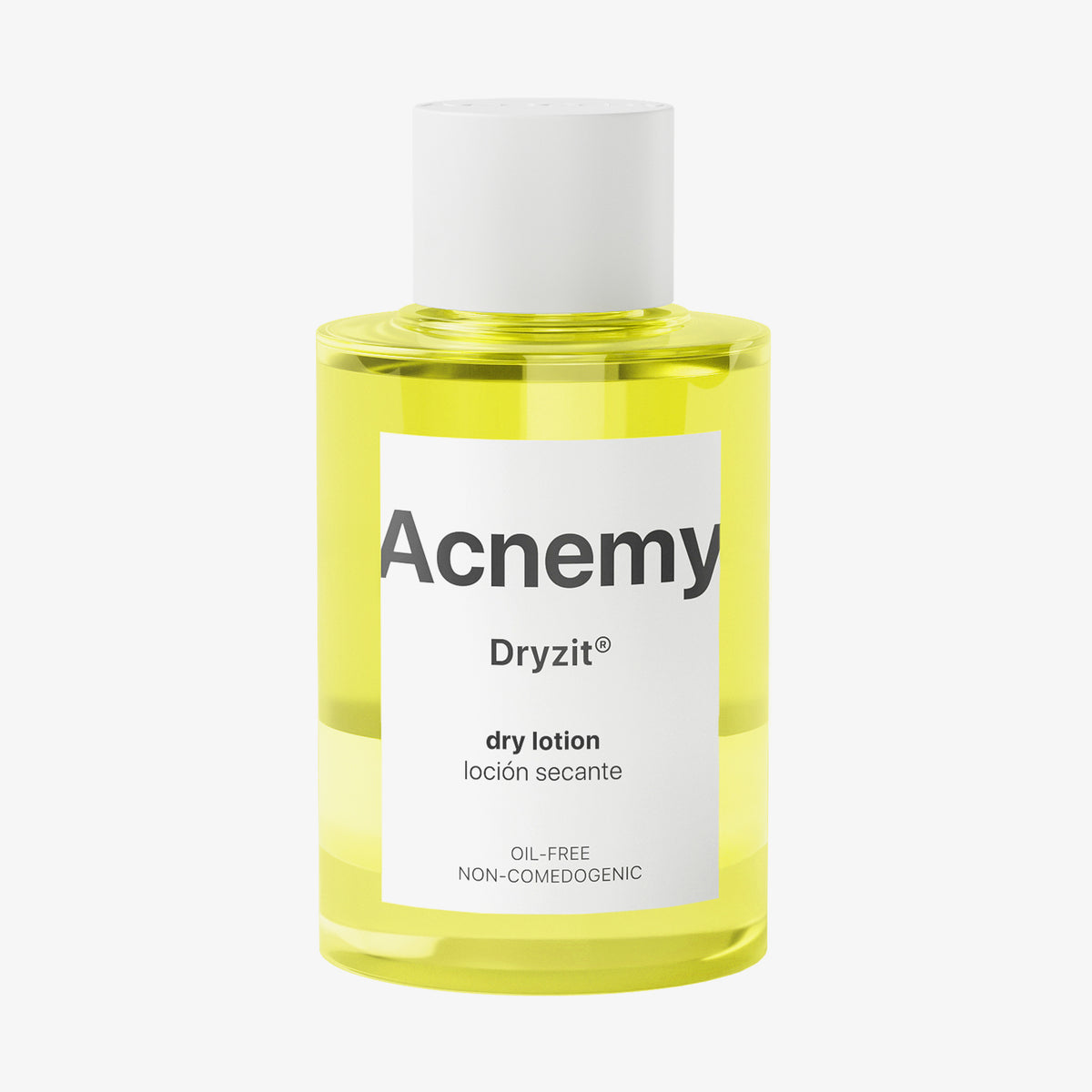 Eine Flasche Acnemy Dryzit® vor weißem Hintergrund