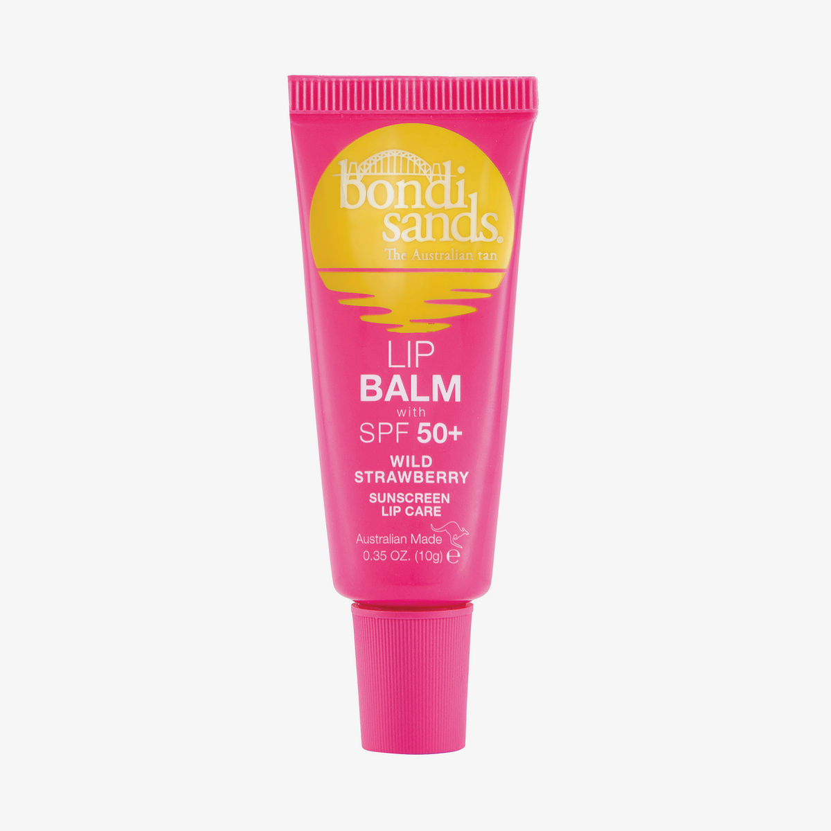 Bondi Sands Lip Balm SPF 50+ Wild Strawberry in einer rosa Tube vor weißem Hintergrund